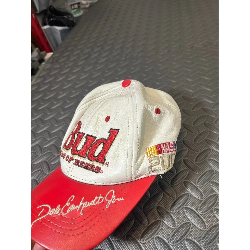 JH Design Budweiser Hat Mens OSFM Red White Leather Dale Earnhardt Jr NASCAR 8
